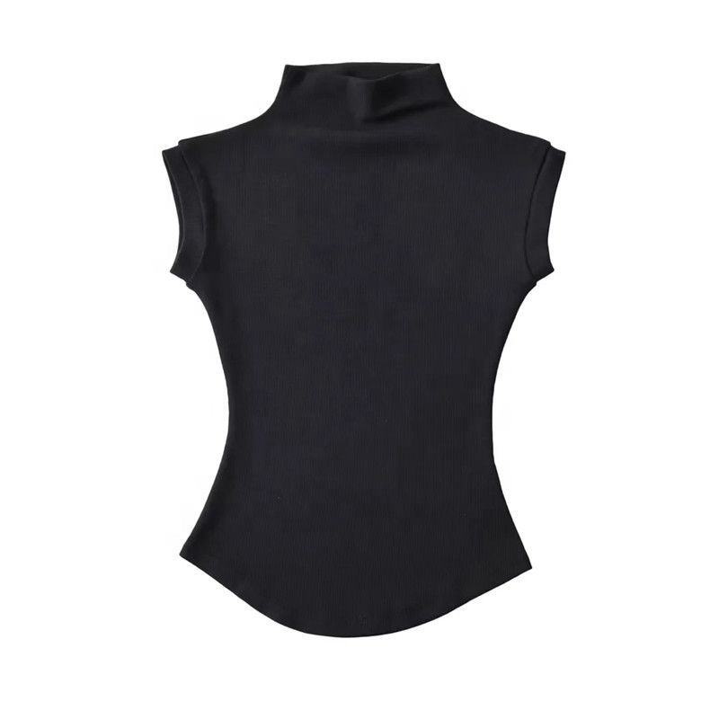 Women Summer Basic Simple Camisole Sleeveless Turtleneck High Stretchy Knitted Vest Turtleneck Unisex Tops