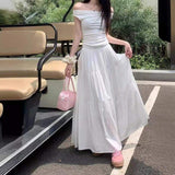 Plus Size Plain Skirt Women's Skirt Wrinkled Elegant Long Skirt