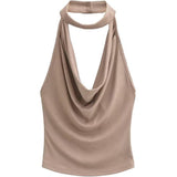 Pure Spice Girl Sexy Neck-style Swing Collar Large Backless Sling Women's Summer New Pleated Outer Wearing Vest Trendy