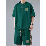 Men's Casual Summer Sportswear Set Quick-Drying Thin Top With Short Sleeve and Printed Sport Shorts