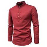 2025 New Men's Slim Fit Solid Color Dress Shirt - Long Sleeve Business Collar Half-Placket Casual Formal Top