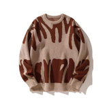 Men Abstract Print Color Block Knit Sweater Crew Neck Oversized Long Sleeve Streetwear Contrast Pullover Jumper