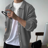 Men Lapel Collar Vertical Rib Knit Cardigan Loose Oversized Button Down Sweater Jacket Casual Daily Street Outerwear