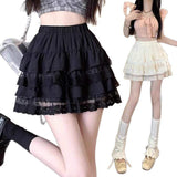 Y2K Sweet Lace Tiered Cake Mini Skirt Women's White Ruffle Layered Short Skirt with Lace Trim