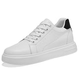 Mens Flat Height Increasing Elevator Shoes Women Leather Casual Sneakers 6cm 8cm Invisible Lift Low Top Platform Trainers