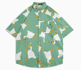 Men Tropical Floral Print Lapel Collar Loose Short Sleeve Vacation Button Shirt