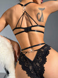New European and American Style Erotic Sexy Lace Cutout Suspender Jumpsuit for Women Erotic Set