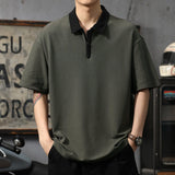 Japanese Style Retro Polo Shirt Men's Summer Heavy-weight Loose Zipper Lar Sports Men's Short-sleeved T-shirt Fashion Brand Half