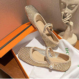 Classic Rhinestone Embellished Women's Ballerina Flat Sandals - Ideal for Work & Casual