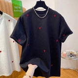 High-grade Love Embroidered T-shirt Women's Short-sleeved 2025 New Loose Tops for Women Cotton Trendy Short-Sleeved Tee