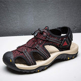 Knitted Breathable Casual Outdoor Shoes Classic Red Color Durable Men Fashion Flat Beach Sandals