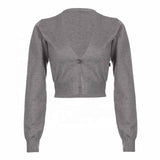 Plain Versatile Base Sweater V-neck Short Knit Cardigan Slim-fit Long Sleeve Short Top
