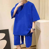 American Style Letter Print Men Casual Sports Set Loose Hip Hop Short Sleeve T Shirt Shorts Two Piece Outfit