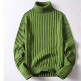 Men Turtleneck Vertical Rib Knit Sweater Solid Slim Fit Long Sleeve Thermal Base Layer Casual Inner Pullover