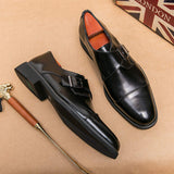 Premium Brown PU Leather Men Formal Shoes Elegant Toe Cap Design Adjustable Buckle Dress Shoes for Men Business Casual Wedding