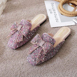 Femme Women's Loafer-Style Flat Sandals with Bow Detail - Elegant Mules Slides for Ladies