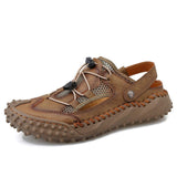 Round Toe Handmade Casual Shoes Genuine Leather Upper Summer Men Beach Walk Sandals
