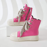 Chaussures Pour Femmes En Gros Shoelace Chaussures Outdoor Casual Boots Fashion High Top PU Leather Ladies Platform Sneakers