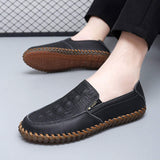 Pointed Toe Cowhide Good Quality Durable Casual Men Walking Shoes Classic Genuine Leather Slip on