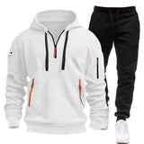 Explosions Men's Autumn and Winter New Fleece-lined Multi-pocket Zipper Sweater Set Personalized Casual Hoodie Set