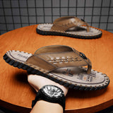 Top Grade Quality Handmade Sewing Hard Wearing Full Grain Genuine Leather Men Flip Flop Shoes