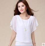 Casual Women's Summer Chiffon Top, Round Neck Batwing Sleeve Overlay Blouse, 2026 New Office Wear Shirt