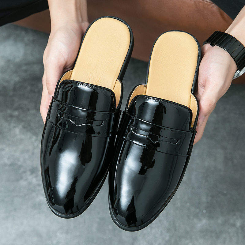 Green Color Penny Loafers Casual Mules Comfortable Durable Patent Leather Home Slippers Men Half Loafer Shoes
