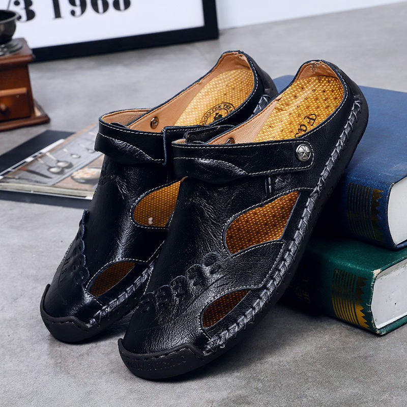 Genuine Leather Upper Cow Skin Casual Slippery Comfortable Breathable Men Sandals Shoes Leather