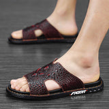 New Design High Quality Fashion Durable Slippers Comfortable Summer Pattern Cowhide Leather Sandals for Men