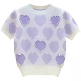 Round Neck Women's T-shirts Heart Pattern Tops for Women Knitted Women's Clothing