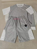 Men Faux Two Layer Casual Sports Tracksuit Fashion Patchwork Short Sleeve T Shirt Shorts Matching Outfit Set