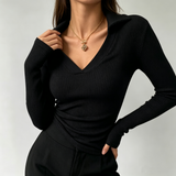V-neck Long-sleeved Top Classic Long Sleeve Base Shirt Slim-fit Long-sleeved T-shirts