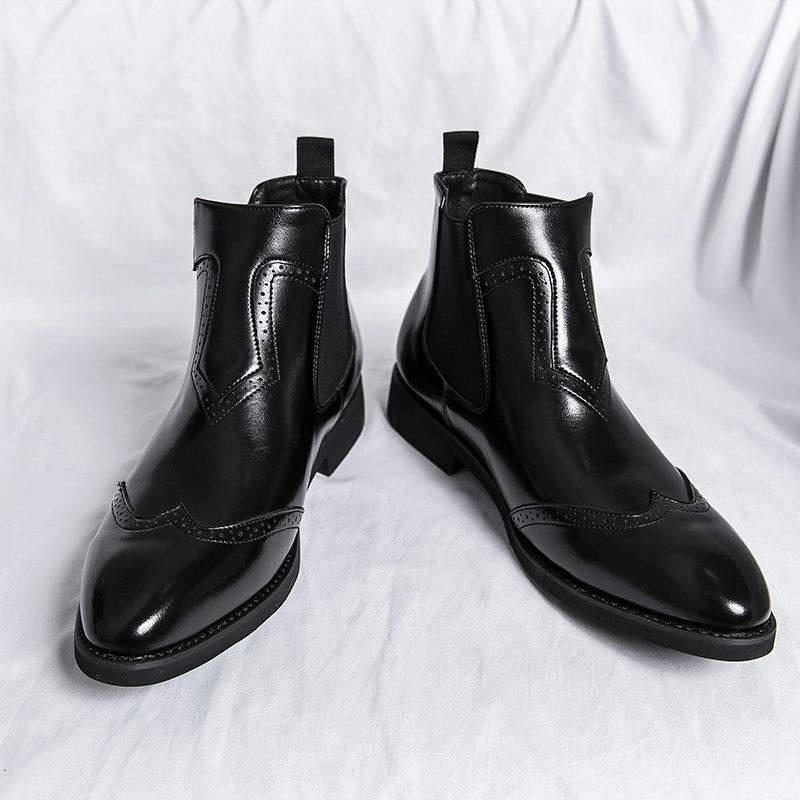 Pointed Toe Brogue Dress Shoes Coffee Color Durable Fashion Ankle Boots for Men