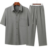 2025 New Arrival Men's Summer Casual Fashion Breathable Ice Silk Shirt 2-Piece Set