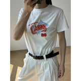Cotton Women Vintage Tomato Fruit Graphic Print T-Shirt Crew Neck Short Sleeve Casual Basic Tee Ladies Daily Fashion White Tops