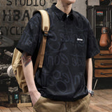 Men's Oversized Graffiti Print Polo Shirt - Casual Hip Hop Streetwear Short Sleeve Turn-Down Collar T-shirts