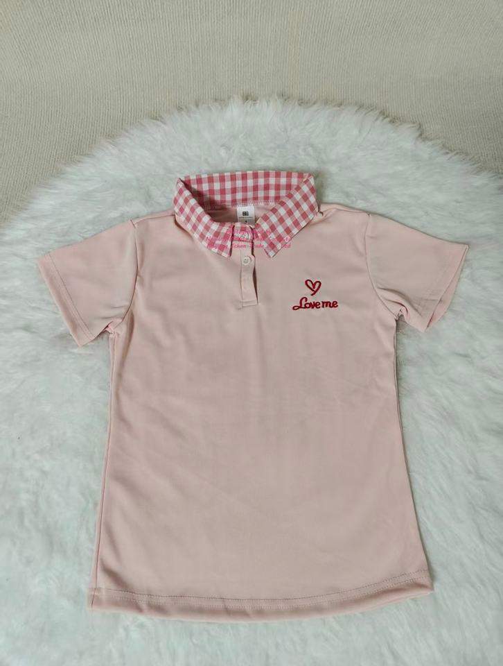 Women's Korean Style Pink Plaid Splice Slim Fit Polo Collar Short Sleeve T-shirt Summer Fashion Slimming Top