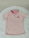Women's Korean Style Pink Plaid Splice Slim Fit Polo Collar Short Sleeve T-shirt Summer Fashion Slimming Top