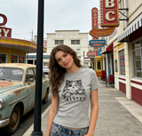 Retro Gray Slim-fit Crew Neck Short-sleeve Regular-shoulder T-shirt Women's Summer Figure-flattering Base Layer Top