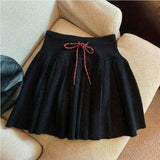 Korean Style Drawstring Lace-up Knitted Pleated Skirt Women's Spring and Autumn New Academic High Waist Slimming Skirt