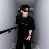 Men's Black Rivet T-Shirt with Metal Studs, Oversized Casual Streetwear Short Sleeve Tee