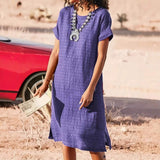 Women Casual Loose Midi Dress Short Sleeve Dress Summer Daily Vacation Shift Dress Multiple Colors Available