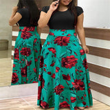 Printed A-line Dress Contrasting Colors Versatile Casual Dresses Popular Plus Size Dress