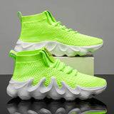Mens High Top Sock Sneakers Breathable Knit Walking Shoes Fashion Chunky Wavy Flame Sole Athletic Trainers