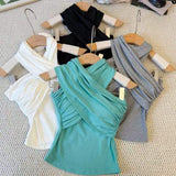 Women Built-in Padded Cross Wrap Halter Tank Top Back Self Tie Big Bow Side Ruched Slim Cropped Sleeveless Camisole Vest