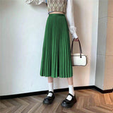 Women High Waist Pleated Midi Skirt Solid Color Elastic Waist a Line Long Pleated Skirt Casual Flowy Maxi Skirts