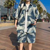 Men's Tropical Print Two Piece Set - Short Sleeve Hawaiian Shirt & Shorts Beach Vacation Outfit