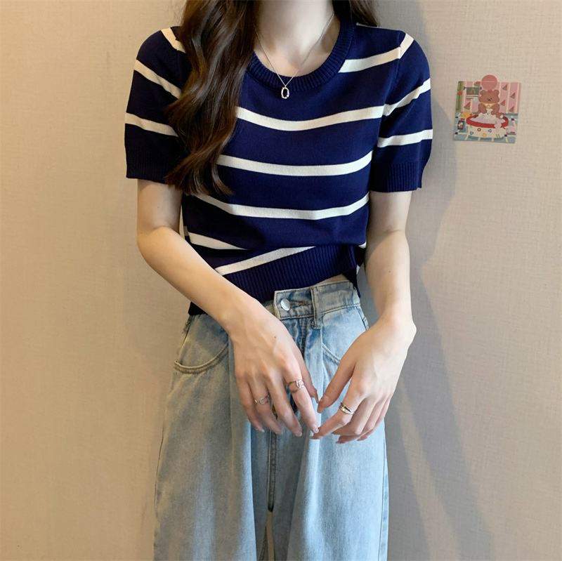 Fashionable Short-sleeved Blouse Best Sale Tops for Women Knitted Short Sleeve T-shirt