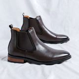 Pointed Toe Brown Black Color Comfortable Handmade High Quality Microfiber Leather Ankle Boots for Men