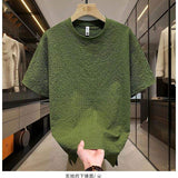 Men's Slim Fit Short Sleeve Tee Premium Bubble Fabric Texture Thin Crew Neck Casual Top for Summer